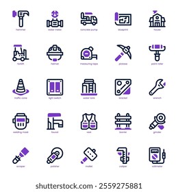 Construction and Tool icon pack for your website, mobile, presentation, and logo design. Construction and Tool icon dual tone design. Vector graphics illustration and editable stroke.