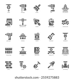 Construction and Tool icon pack for your website, mobile, presentation, and logo design. Construction and Tool icon glyph design. Vector graphics illustration and editable stroke.