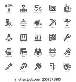 Construction and Tool icon pack for your website, mobile, presentation, and logo design. Construction and Tool icon glyph design. Vector graphics illustration and editable stroke.