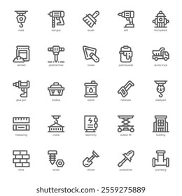 Construction and Tool icon pack for your website, mobile, presentation, and logo design. Construction and Tool icon outline design. Vector graphics illustration and editable stroke.