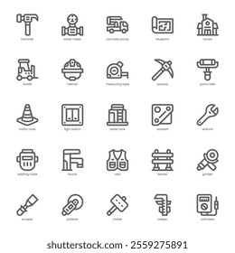 Construction and Tool icon pack for your website, mobile, presentation, and logo design. Construction and Tool icon outline design. Vector graphics illustration and editable stroke.