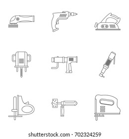 Construction tool icon set. Outline set of 9 construction tool vector icons for web isolated on white background