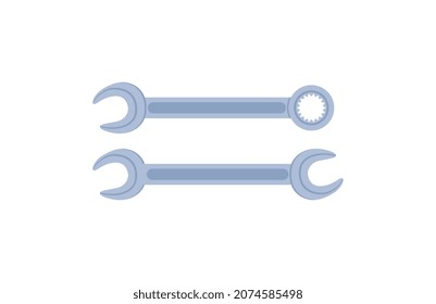 Construction tool icon. Set of stickers with wrenches of various diameters. Attributes for unscrewing screws. Design element for websites. Cartoon flat vector collection isolated on white background