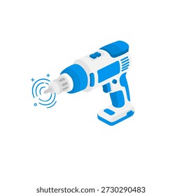 Icono de herramienta de construcción. Pegatina con destornillador eléctrico. Atributo para apretar tornillos y tornillos durante la reparación. Elemento de diseño para Sitios web y tiendas online. Ilustración vectorial plana de dibujos animados