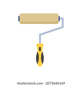 Construction tool icon. Sticker with roller. Attribute for painting walls and ceilings during repairs. Design element for websites, social networks and online stores. Cartoon flat vector illustration