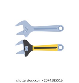 Construction tool icon. Sticker set with adjustable wrenches. Attributes for unscrewing screws and nuts. Design element for website. Cartoon flat vector collection isolated on white background