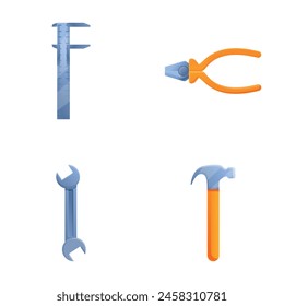 Construction tool icons set cartoon vector. Building and repair instrument. Tool, equipment