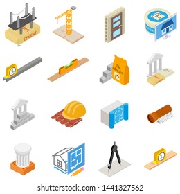 Construction tool icons set. Isometric set of 16 construction tool vector icons for web isolated on white background