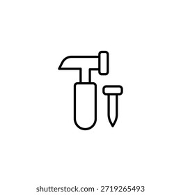 Herramienta de construcción Icono minimalista, martillo y clavo
