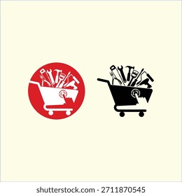 Herramienta de construcción Carrito de compras Icono de pantalla táctil Diseño de logotipo