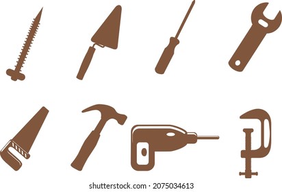 Signo de la herramienta de construcción, aislado Símbolo perfecto icono plano marrón