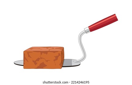 Construction Tool, Trowel and Brick. Vector illustration isolated on white background