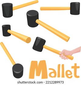 Construction Tool: Variation Views Of Rubber Mallet.