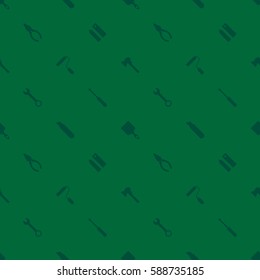 Construction tool vector illustration. Green seamless pattern with  repair tool for webdesign. Color background for website. roller, axe, pliers, wrench, pencil, ruler, etc.