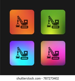 Construction tool vehicle with crane lifting materials four color gradient app icon design