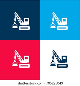 Construction tool vehicle with crane lifting materials four color material and minimal icon logo set in red and blue