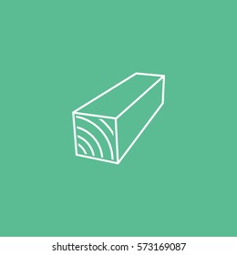 Construction Tool Wooden Beam Line Icon On Green Background