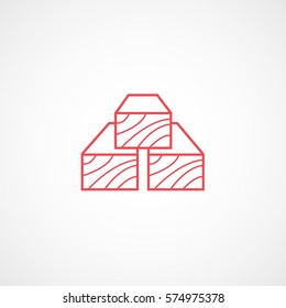 Construction Tool Wooden Beams Red Line Icon On White Background
