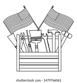 Construction toolbox with united states flags vector illustration graphic design.