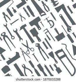 Construction tools. Background. For work as a painter, carpenter, builder, handyman. Repair and construction services. Sale of tools. Monochrome silhouette.