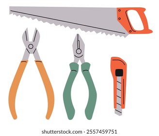 Construction tools big set. Work tool for repair, painter, builder. Isolated vector illustration in clip art style