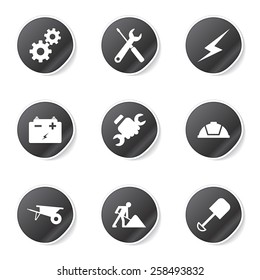 Construction Tools Black Vector Button Icon Design Set