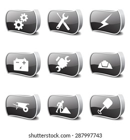 Construction Tools Black Vector Button Icon Design Set