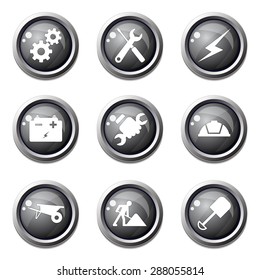 Construction Tools Black Vector Button Icon Design Set