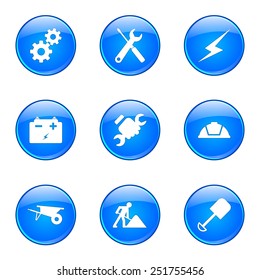 Construction Tools Blue Vector Button Icon Design Set
