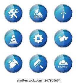 Construction Tools Blue Vector Button Icon Design Set 2