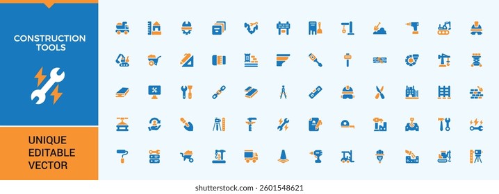 Construction Tools colorful icon set. Contains related to mechanic, tool, work, construction, house and more. Saw solid icon set. Conceptual pictogram and infographic.