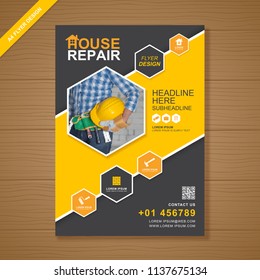 construction tools cover A4 template for a report and brochure design, flyer, leaflets decoration for printing and presentation vector illustration