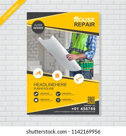 construction tools cover A4 template for a report and brochure design, flyer, leaflets decoration for printing and presentation vector illustration