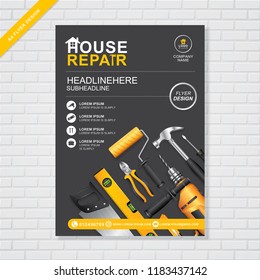 construction tools cover A4 template for a report and brochure design, flyer, leaflets decoration for printing and presentation vector illustration