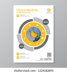 Construction tools cover a4 template for a report and brochure design, flyer, banner, leaflets decoration for printing and presentation vector illustration