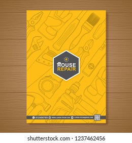 Construction tools cover a4 template for a report and brochure design, flyer, banner, leaflets decoration for printing and presentation vector illustration