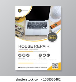 Construction tools cover a4 template for a report and brochure design, flyer, banner, leaflets decoration for printing and presentation vector illustration