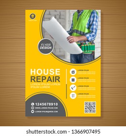 Construction tools cover a4 template and flat icons for a report and brochure design, flyer, banner, leaflets decoration for printing and presentation vector illustration