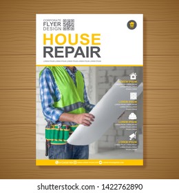 Construction tools cover a4 template and flat icons for a report and brochure design, flyer, banner, leaflets decoration for printing and presentation vector illustration