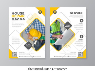Construction tools cover, back page a4 template and flat icons for a report and brochure design, flyer, banner, leaflets decoration for printing and presentation vector illustration