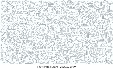 construction tools doodle line icon background.
