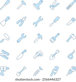 Construction tools duotone vector icons pack