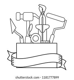 Construction tools emblem in black and white