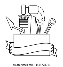 Construction tools emblem in black and white