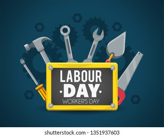 construction tools with emblem to labour day