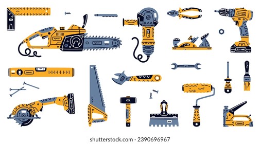 Construction Tools and Equipment for Home Repair Work Vector Set