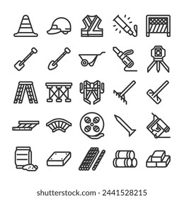 Conjunto de iconos de herramientas y equipos de construcción