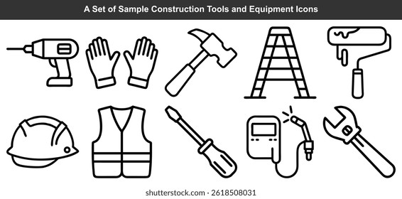 Construction Tools And Equipment Icons Set In Line Style Design