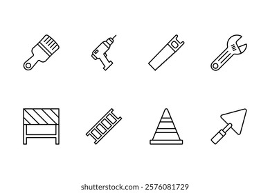 Construction Tools and Equipment Line Icons Set