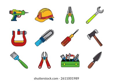 construction tools flat icon collection